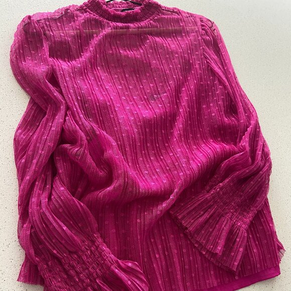 Classy Polka Dot EXPRESS Women's Top w/Camisole, Large Size Pink Mesh Dressy Top - Picture 14 of 15